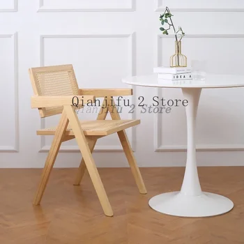 Обеденный стул в скандинавском стиле из ротанга, деревянный балкон, японские обеденные стулья для гостиной, винтажная офисная мебель для дома Silla Comedor A2
