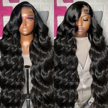 Объемная волна 13x6 париков из натуральных волос на кружеве 34-30 дюймов для чернокожих женщин, предварительно выщипанные Бразильские HD Прозрачные парики на кружеве