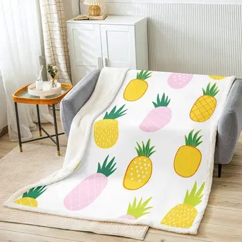 Одеяло из шерпы с ананасом, Летнее одеяло из тропического флиса для кровати, дивана, кушетки, детей и подростков, Сладких фруктов, Ультрамягкого плюша