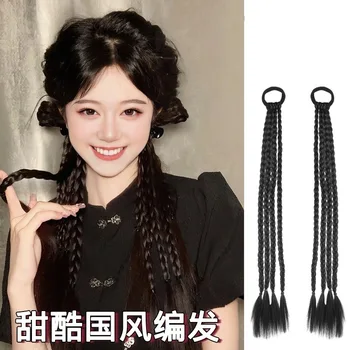 Парик с плетеными косами в китайском стиле из рыбьей кости для женщин, наращивание натуральных волос, высокий хвост. Прямые продажи с фабрики на Douyin live