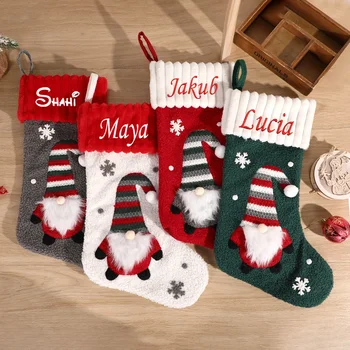 Персонализированное рождественское украшение, Носки с конфетами, Вышитые рождественские носки для пожилых людей, Рождественские детские подарочные носки