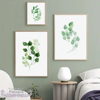 Плакат с зелеными листьями в скандинавском стиле, тропические растения, настенная живопись, картины для гостиной, современное украшение дома