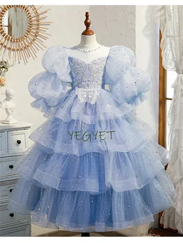Платье принцессы с пайетками для девочек в цветочек, детское Свадебное платье для Рождественской вечеринки, платье с шлейфом для детей-подростков, элегантные платья для детей