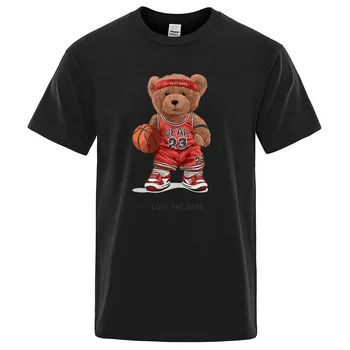 Плюшевый мишка 23 Love The Game, забавная футболка с баскетбольным принтом, мужская свободная одежда оверсайз, качественный хлопок, короткий рукав для мужчин
