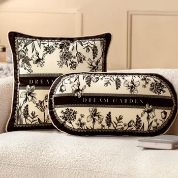 Подушки с французской флорой Dream Garden, черная подушка цвета слоновой кости, Декоративная подушка для дивана, Роскошная гостиная, украшение дома 45X45 30x55
