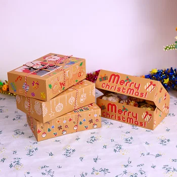 Портативные конфеты-кексы с украшением из крафт-бумаги в крафт-бумажной коробке для рождественской подарочной упаковки