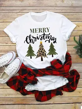 Праздничная верхняя одежда, Футболка с модным принтом, Новогодняя Рождественская елка, Милая футболка, женская одежда, Графические футболки
