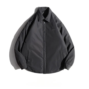 Пуховик в стиле американской ретро с вышивкой, защищающий от холода, в стиле рубашки, мужские осенне-зимние уличные теплые повседневные свободные однобортные пальто