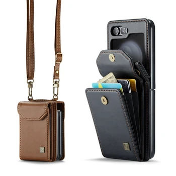 Ремешок через плечо, кожаный бумажник, сумка для карт, чехол для Samsung Galaxy Z Flip 5, переносной ремешок на запястье, чехол-кобура