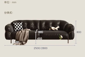 Ретро черный кожаный диван Бытовой минималистичный антикварный диван