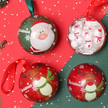 Рождественская коробка конфет, Жестяной шар, Подарочная упаковка для конфет, Подарочная коробка с печатью, Круглая Мини-коробка в форме шара, Детские Подарочные принадлежности для подвешивания на елку