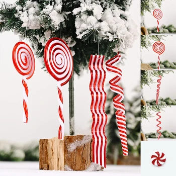 Рождественская креативная подвеска с красными и белыми конфетами, Пластиковая подвеска в виде леденца, Подвеска для украшения Рождественской елки