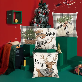 Рождественская наволочка с принтом Лося и Снеговика, льняная наволочка на спинку дивана, украшение автомобиля для детской спальни, подарок на фестиваль для взрослых
