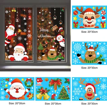 Рождественская наклейка на окно, Санта-Лось, Снежинка, наклейки на стены комнаты, наклейки на стены дома, Украшение для новогодней вечеринки, Съемная Стеклянная паста