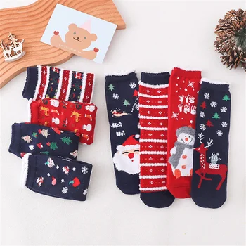 Рождественские носки для женщин, зимние, из толстого плюша, теплые, удобные, из мягкого кораллового бархата, милые носки Санта-Клауса, теплые, снежные носки для мужчин