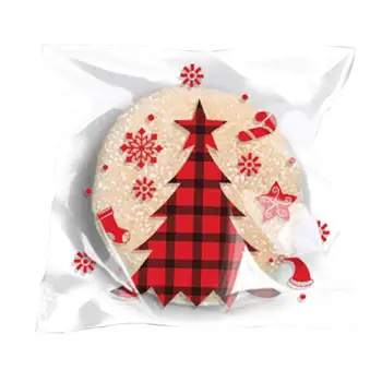 Рождественские целлофановые пакеты, 100 шт., сумки для конфет с рождественским узором, сумки для закусок с рождественским узором, Рождественский целлофан