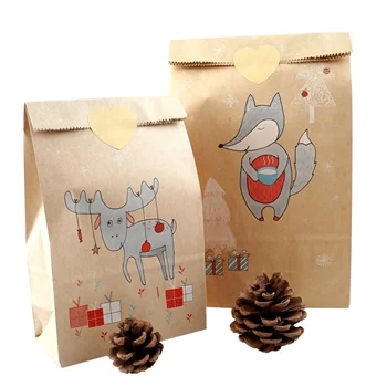 Рождественский Крафт-бумажный пакет Для упаковки конфет и печенья, Бумажные пакеты для декора Новогодней вечеринки, 12 шт. /лот