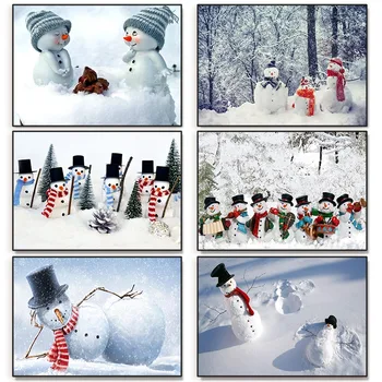 Рождественский художественный плакат, милый Снеговик, Зимнее снежное поле, картина на холсте, настенная художественная картина для подарка для домашнего декора в гостиной Kawaii