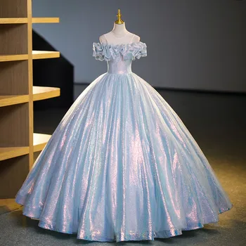 Роскошное Блестящее вечернее платье Элегантное Пышное платье с открытыми плечами Бальное платье Милое платье для выпускного вечера На заказ Vestidos Для девочек