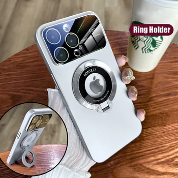 Роскошный защитный чехол для объектива из матового стекла для iPhone 15 14 13 12 11 Pro Max Plus Magsafe Magnetic Wireless Charge Cover