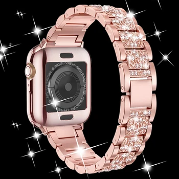 Роскошный Ремешок Для Apple Watch Band Series 5 4 3 2 1 40 мм 44 мм 49 мм 45 мм Кристалл Розового Золота с Бриллиантами Iwatch 38 мм Ремешки Для Часов Correa