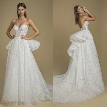 Свадебные платья 2021, сексуальные кружевные аппликации в виде сердечка, свадебные платья из тюля, сшитые на заказ, Свадебное платье трапециевидной формы с открытой спиной