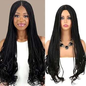 Синтетический парик в виде коробочки с вьющимися концами, искусственная кожа головы, африканские парики, термостойкий парик для плетения волос для женщин