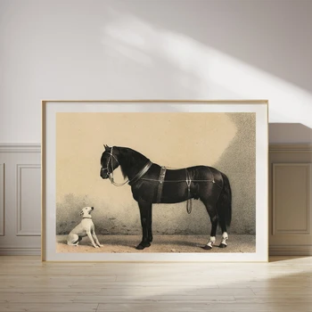 Скандинавский винтажный плакат с лошадьми и собаками, картина на холсте, Античный принт лошади, настенная картина с животными для гостиной, настенная роспись, домашний декор