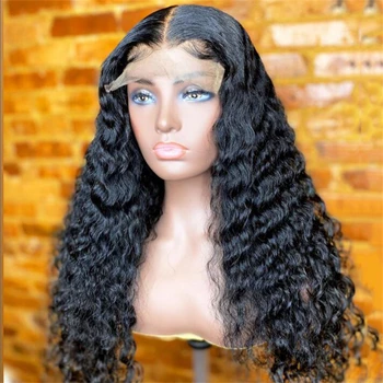 Средняя часть, предварительно выщипанный длинный кудрявый парик 180 плотности без клея, натуральный черный кружевной парик спереди для женщин BabyHair Daily