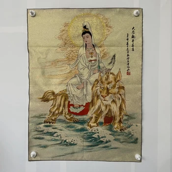 Старинная китайская картина с шелковой вышивкой Тан Ка, фреска с изображением будды Гуаньинь