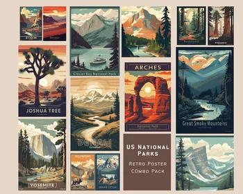 Старинные Национальные парки США Ретро Металлический плакат Плакат Все Настенное искусство | Настенное искусство Мгновенное Художественное Оформление стен Жестяная вывеска
