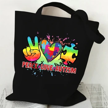 Сумки через плечо от аутизма Женские Защита окружающей среды винтажные сумки-тоут Peace Love Женские сумки от аутизма мультяшные сумки для покупок