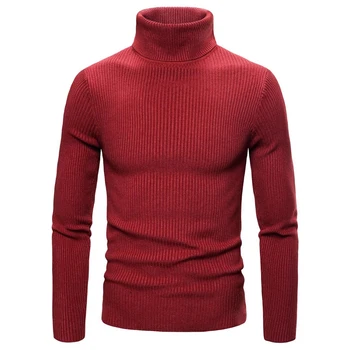 Теплый свитер с высоким воротом для мужчин, однотонный вязаный топ, пуловер с длинным рукавом, легкая растяжка, зимняя одежда M 3XL