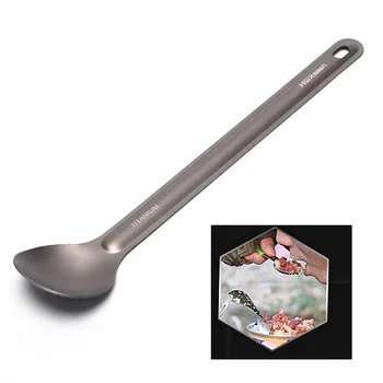 Титановая ложка 21,5 см Х 3,9 см, Походная ложка, Уличная посуда, Титановая ложка с длинной ручкой