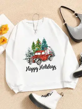 Трендовые толстовки с изображением елки и снеговика, Милые рождественские свитшоты с рисунком, модная одежда с круглым вырезом, Повседневные женские пуловеры с новогодним принтом.