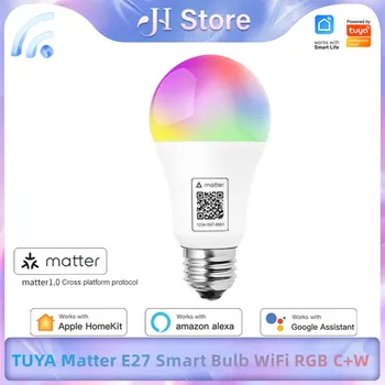Умная Лампа TUYA Matter E27 WiFi RGB C + W Smart Life С Голосовым Управлением И Настройками Таймера Для HomeKit Siri Google Home Alexa
