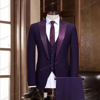 Фиолетовые официальные мужские костюмы Slim Fit средней длины из полиэстера 1 комплект/Opp сумка Мужские Свадебные смокинги