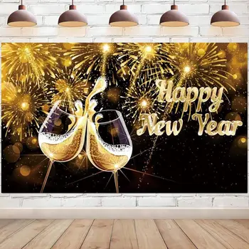 Фон с Новым годом, черно-золотые приветствия, фейерверки, Бенгальские огни, фон для фотосъемки Семейного торжества, Фотобудка