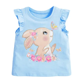 Футболка Little maven для девочек, футболки с милым принтом кролика для маленьких девочек, летняя одежда для малышей, футболка с коротким рукавом для детей.