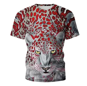 Футболка с 3D-принтом тигра и леопарда, летняя мужская повседневная трендовая одежда с коротким рукавом в стиле харадзюку, одежда для уличных крутых парней с животными