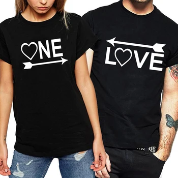 Футболка с принтом LOVE ONE Couples, футболка для пары, летняя модная женская футболка, повседневные топы с круглым вырезом, футболка для влюбленных QL010