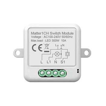 Цельнокроеный компьютер Matter Wifi Smart Switch белого цвета, с которым работает Tuya Smart Life для Homekit Alexa Google Home
