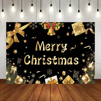 Черный Золотой фон с Рождеством, Рождественский Новогодний Тематический фон для фотосъемки, Рождественский Баннер, Украшения для вечеринок, принадлежности