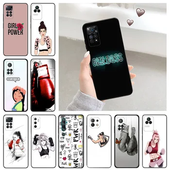 Черный Матовый Чехол Для Телефона Redmi 10A 12C 9A 9I Note 9 10 Lite 10S 9S 11S 11 Pro 5G Xiaomi 9T 10C Girl Power Boxing Мягкий Чехол