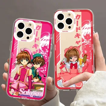 Чехол для телефона Cardcaptor Sakura из аниме для iPhone 11 12 Mini 13 14 15 Pro Max с прозрачным корпусом