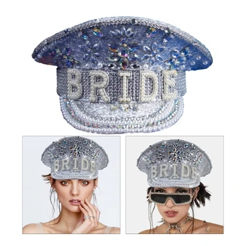 Шляпа невесты MXMB с ручной вышивкой бисером, блестящий хрустальный жемчуг, шляпа капитана для помолвки