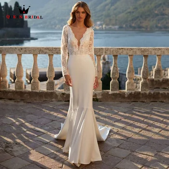 Элегантное свадебное платье с длинным рукавом и V-образным вырезом, кружевное свадебное платье с аппликацией в виде русалки, vestido de novia 2023, сшитое на заказ RG17